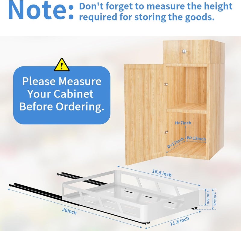 XLP Store Pull Out Cabinet Organizer 16" Deep, Heavy Duty Slide Out Drawers, Adhesive or Drill Roll Out Shelf with Damping Rail for Kitchen, Bathroom, Pantry, Cupboard(11.73" W X 16.46" D X 3.15" H, White) - Image 2